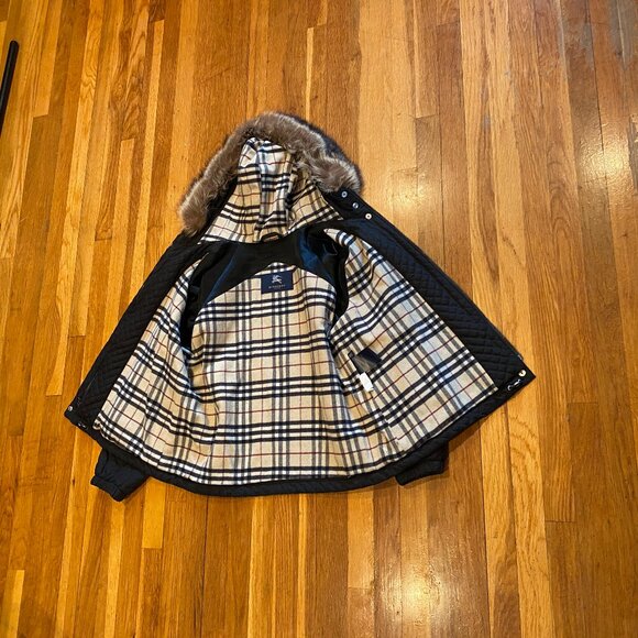 Burberry Quilted Fleece Lined Black Jacket W/Removeable Fur Hood XL - Picture 3 of 15